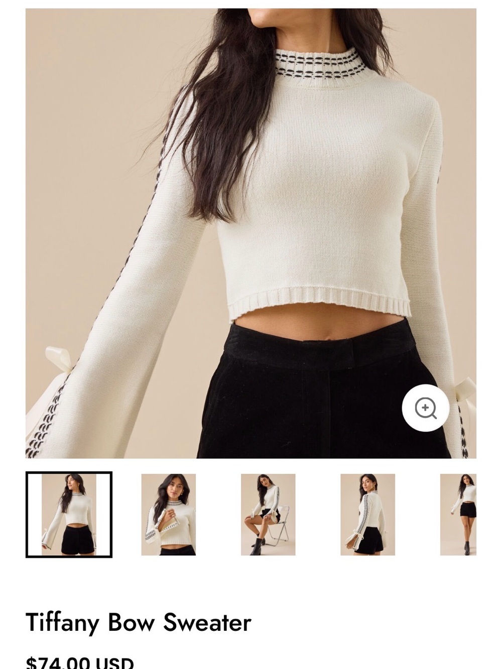 Altar'd State Cream Sweater with Black Stitching
